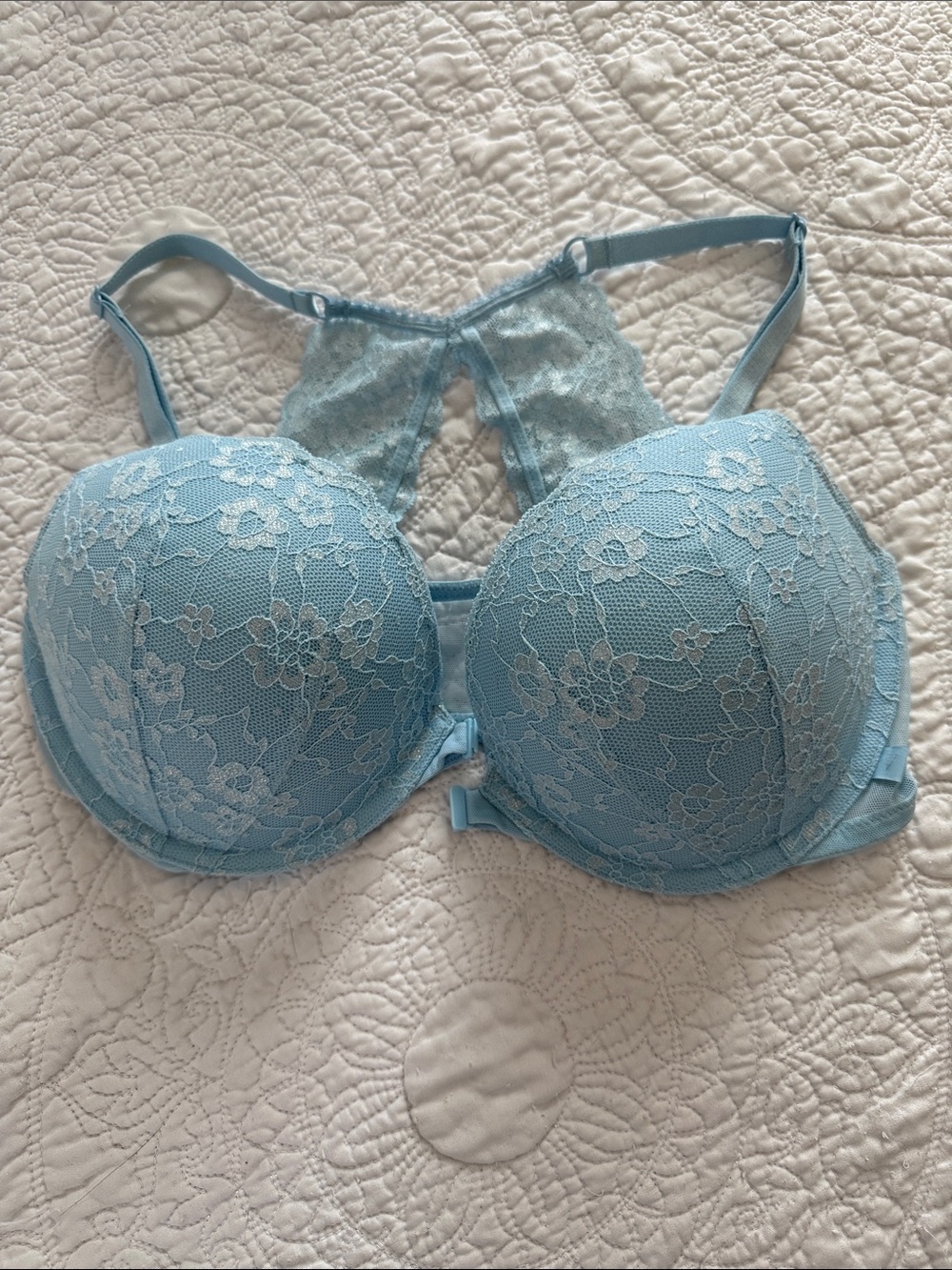 Victoria's Secret Sky Blue Lace Push-Up Bra with Racerback